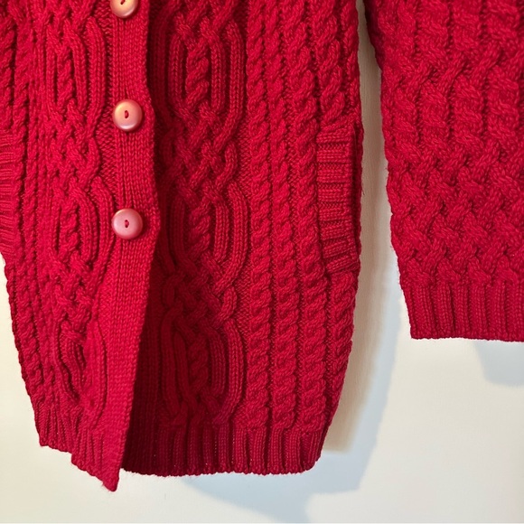 Aran Crafts Merino Wool Fisherman Cable Knit Hooded Button Front Sweater Womens - Picture 2 of 6